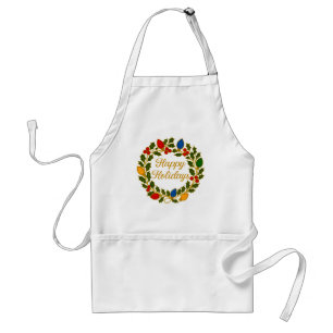 Happy Holidays Wreath Christmas Lights and Holly Standard Apron