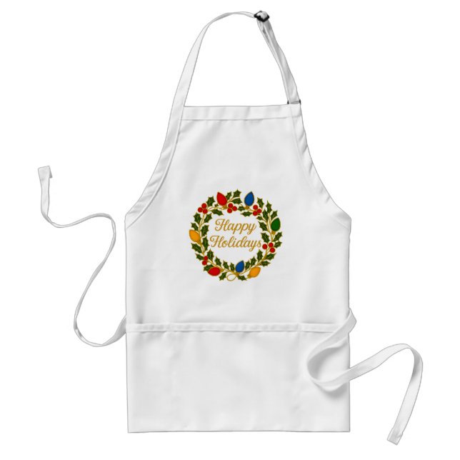 Happy Holidays Wreath Christmas Lights and Holly Standard Apron (Front)