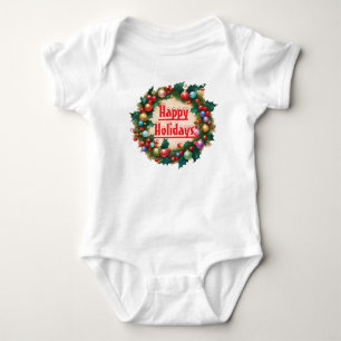Happy Holidays Wreath Colourful Christmas Snow Baby Bodysuit