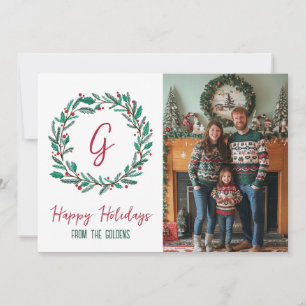 Happy Holidays Wreath CUSTOM PHOTO Christmas Holiday Card