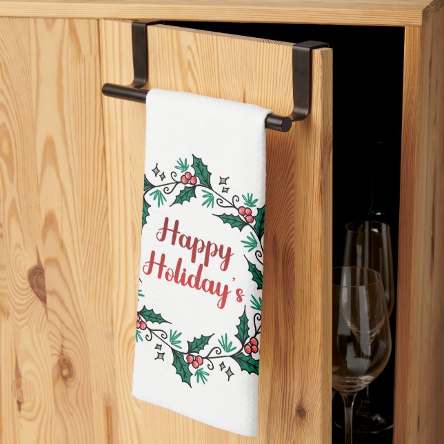 Happy Holiday's Wreath Kitchen Towels (Thirds Fold)