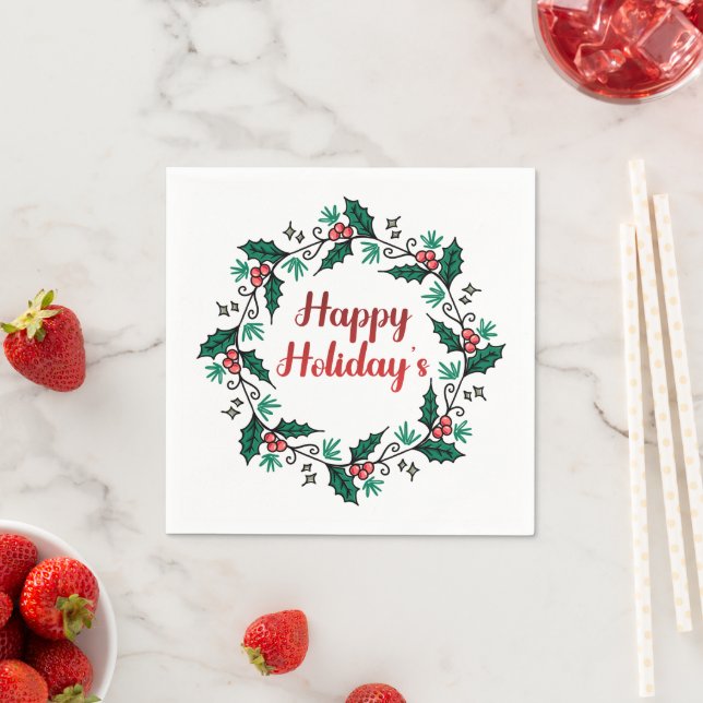 Happy Holiday's Wreath Paper Napkin (Insitu)
