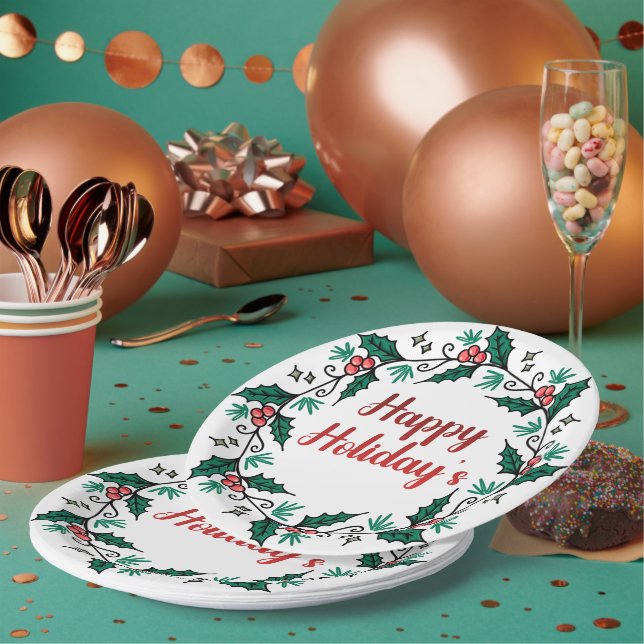 Happy Holiday's Wreath Paper Plate (Multi)