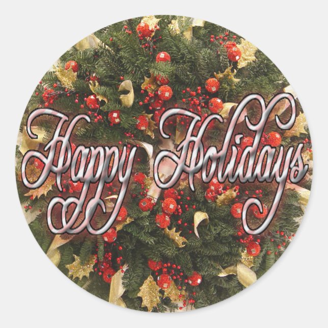 HAPPY HOLIDAYS WREATH STICKER (Front)