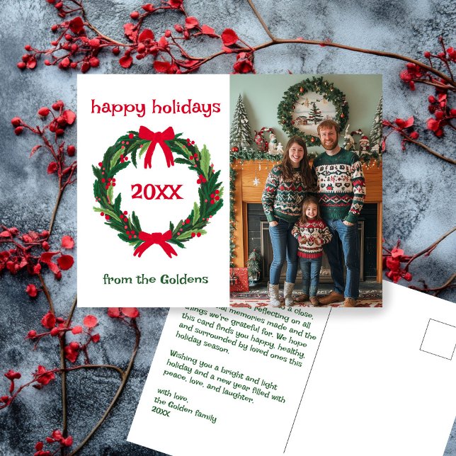 Happy Holidays Wreath Year CUSTOM PHOTO Christmas Holiday Postcard (Happy Holidays Wreath Year CUSTOM PHOTO Christmas Holiday Postcard
)