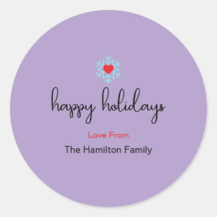 Happy Holidays Xmas Simple Red Heart Snowflake Cl Classic Round Sticker