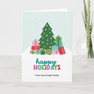 Happy Holidays Xmas Trees and Gifts in Aqua Blue Holiday Card