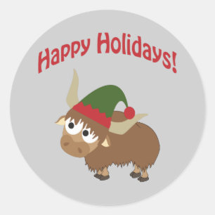 Happy Holidays! Yak Christmas Elf Classic Round Sticker