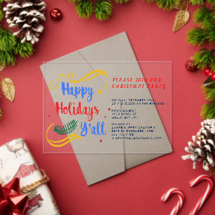 Happy Holidays Y'all, Funny Christmas Design Acrylic Invitations
