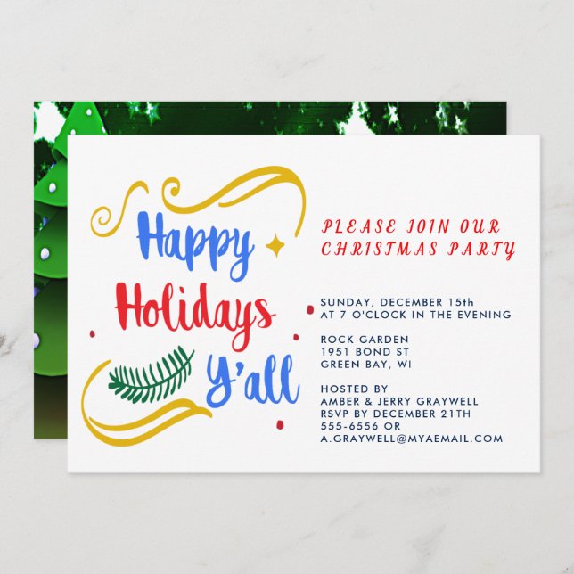 Happy Holidays Y'all, Funny Christmas Design, PRSG Invitation (Front/Back)