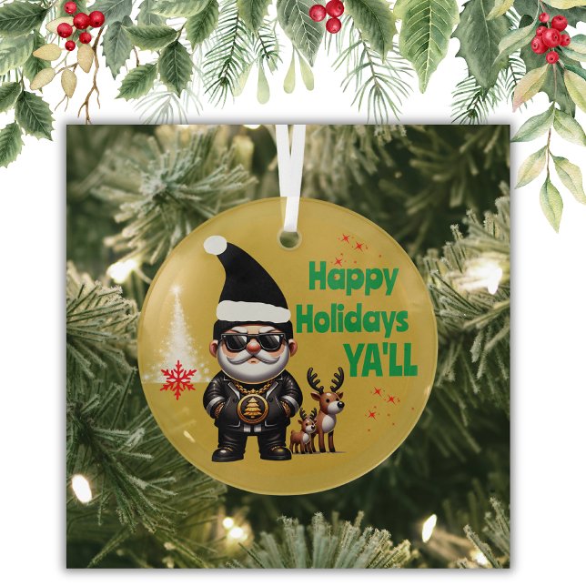 Happy Holidays Ya'll Gangsta Xmas on Gold | Glass Tree Decoration (Creator Uploaded)