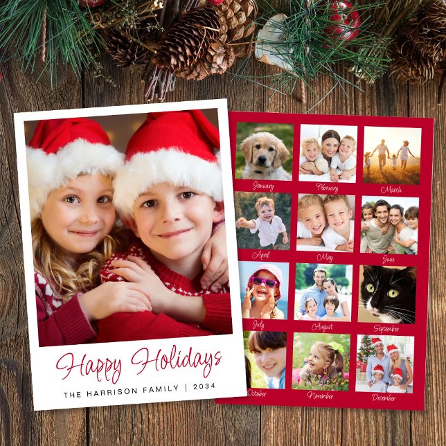 Happy Holidays Year In Review Photo Christmas Holiday Card (This holiday season, let your family's smiles and memories shine on our year in review photo card)