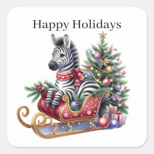 Happy Holidays zebra add text Square Sticker