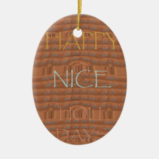 Happy Holidays Zebra Art Print Ceramic Ornament (Front)