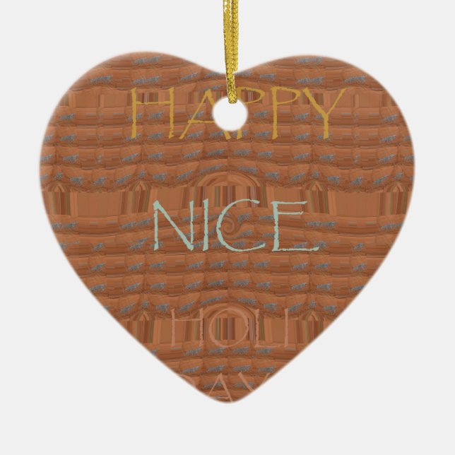 Happy Holidays Zebra Art Print Ceramic Tree Decoration (Front)
