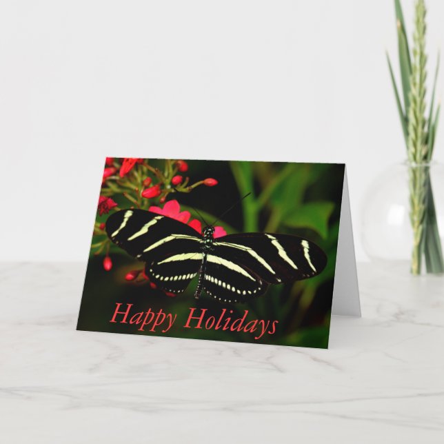 Happy Holidays Zebra Long-Wing Holiday Card (Front)