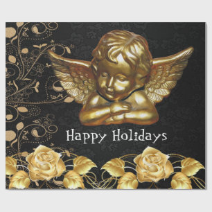 Happy HolidaysChristmas Wrapping Paper Gold Angel