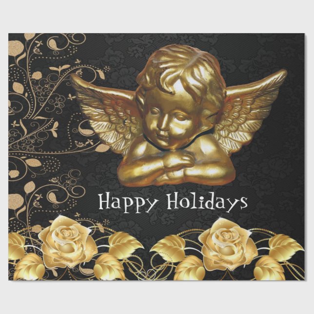 Happy HolidaysChristmas Wrapping Paper Gold Angel (Flat)