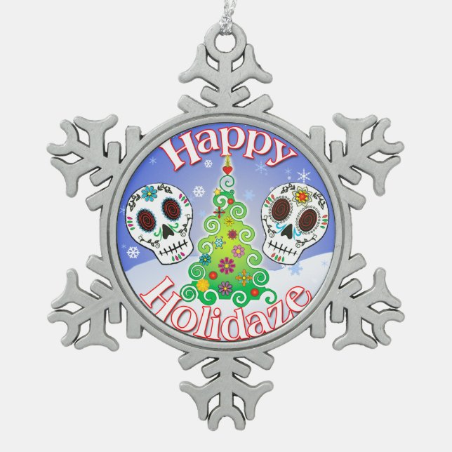 Happy Holidaze Sugar Skull Ornament (Front)