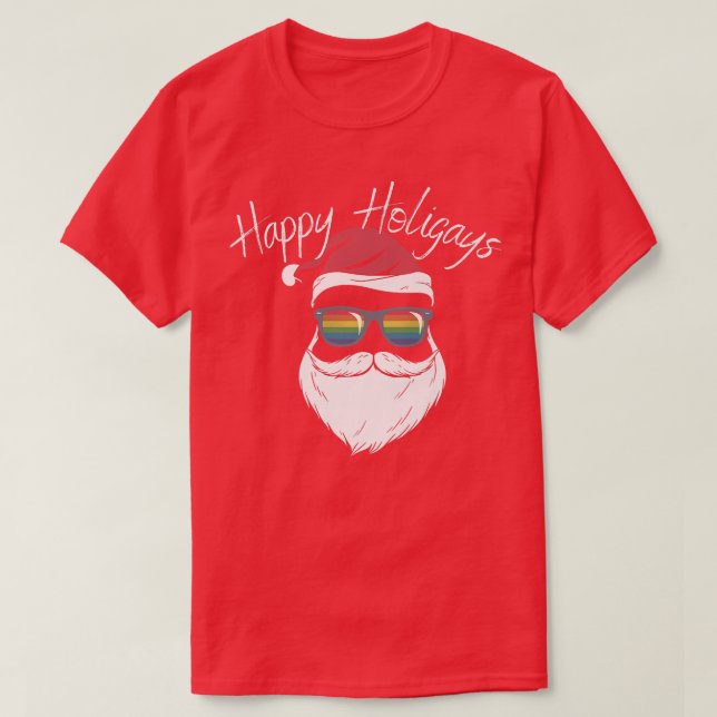 Happy Holigays Christmas Funny Santa Rainbow Holid T-Shirt (Design Front)