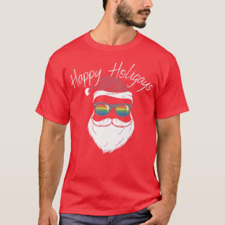 Happy Holigays Christmas Funny Santa Rainbow Holid T-Shirt