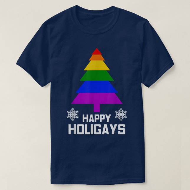 Happy Holigays Funny Gay LGBT Christmas Gift T  T-Shirt (Design Front)