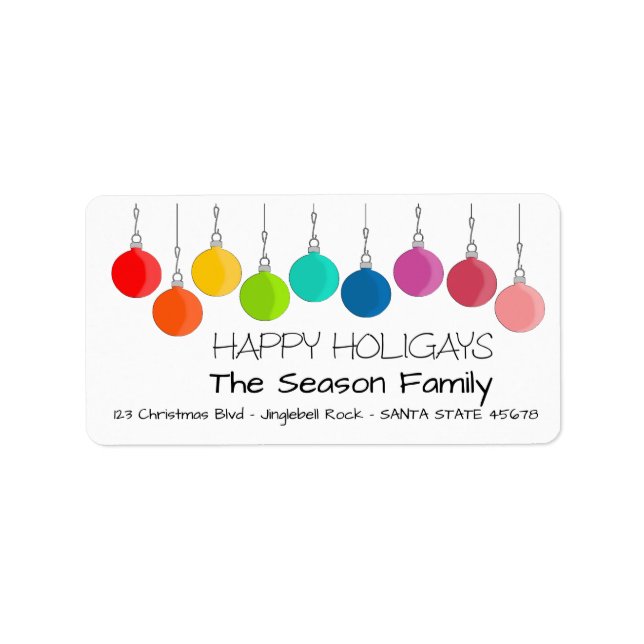 Happy Holigays Rainbow Christmas baubles Label (Front)