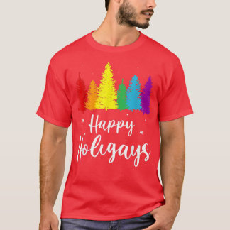 Happy Holigays Rainbow Christmas Pride LGBT Gay Pu T-Shirt