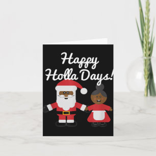 Happy Holla Days Santa And Mrs Claus Black Christm Card