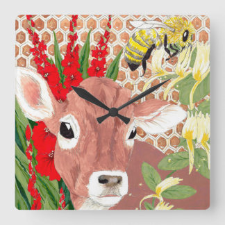 Happy Hollow Cow Square Wall Clock