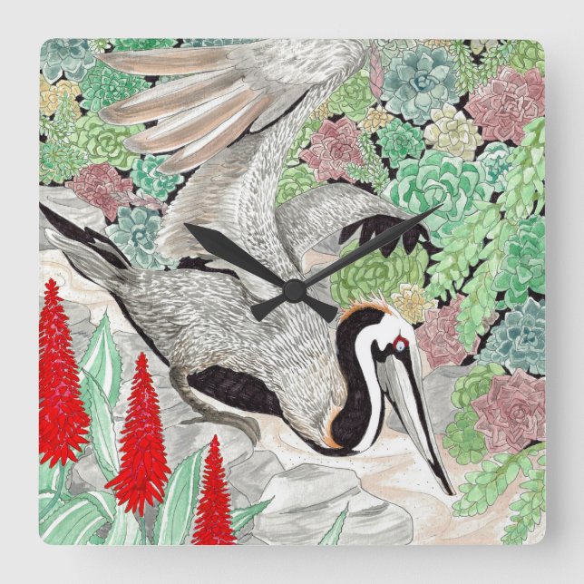 Happy Hollow Pelican Square Wall Clock (Front)