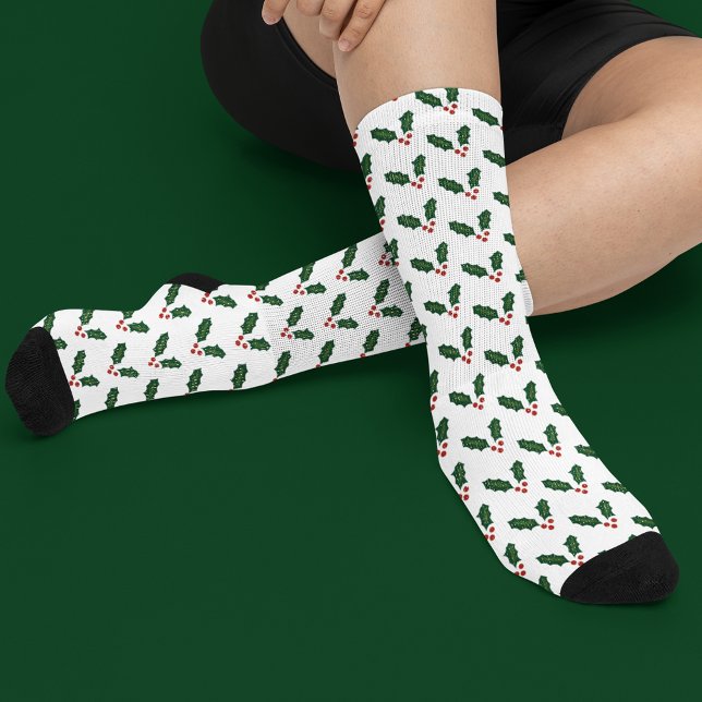 Happy Holly Days Festive Holly Pattern  Socks (Cute and festive socks for the "holly days"!)