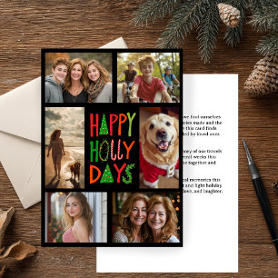 HAPPY HOLLY DAYS Hand-Drawn CUSTOM 6 PHOTO Xmas Holiday Card