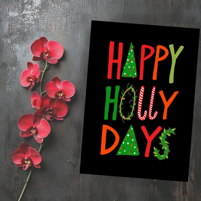 HAPPY HOLLY DAYS Holiday Xmas Christmas Flat Card (HAPPY HOLLY DAYS Sweet Holiday Xmas Christmas Card
)