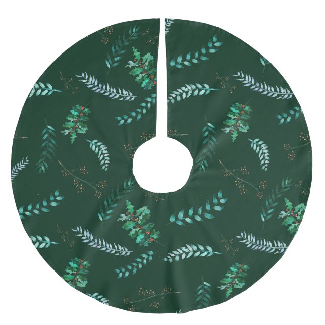 Happy Holly Leaves Brushed Polyester Tree Skirt (Front)