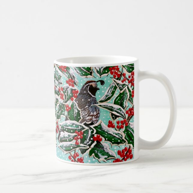 Happy Holly Quail Coffee Mug (Right)
