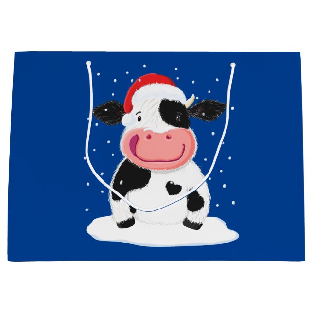 Happy Holstein Cow In The Christmas Snow Large Gift Bag (Front)