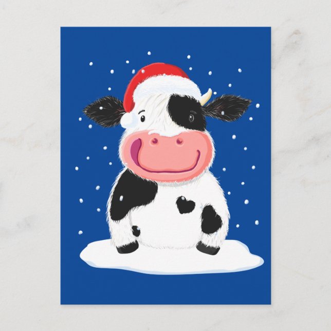Happy Holstein Cow In The Christmas Snow Postcard (Front)