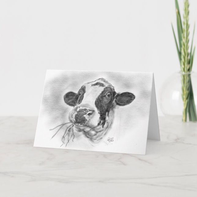Happy Holstein Friesian Dairy Cow Thank You Card (Front)