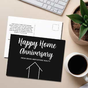 Happy Home Anniversary Black White Real Estate Postcard
