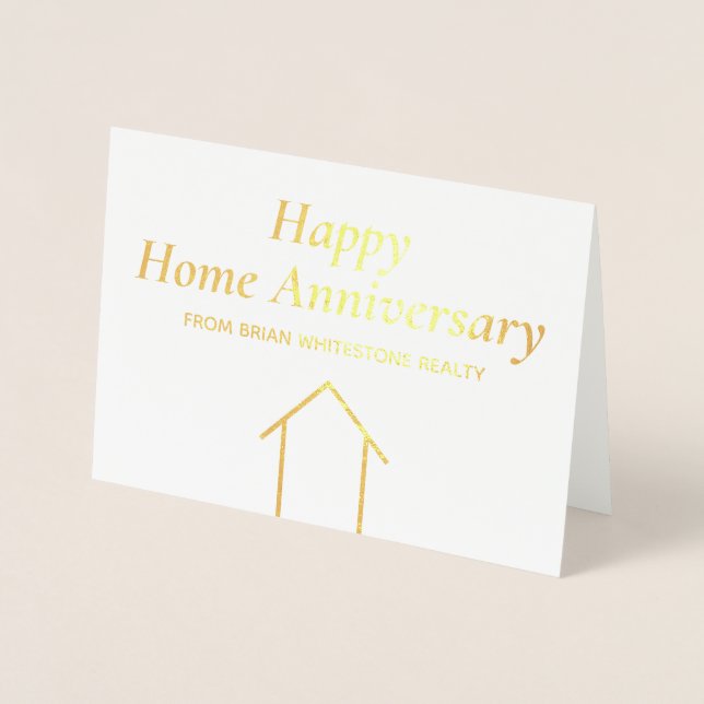 Happy Home Anniversary Elegant Real Estate Gold Foil Card (Front)