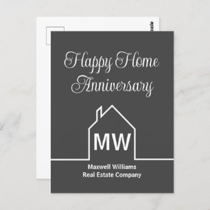 Happy  Home Anniversary Real Estate Company Grey Postcard
