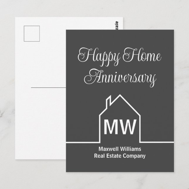 Happy  Home Anniversary Real Estate Company Grey Postcard (Front/Back)
