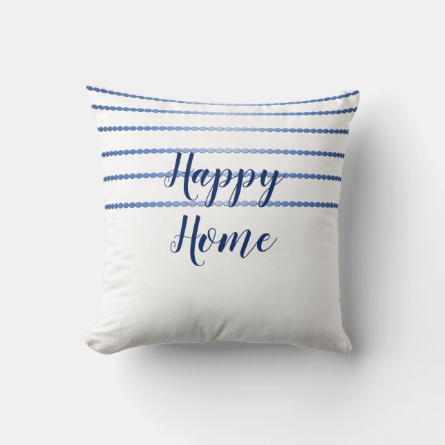 Happy Home Blue Stripes White Cushion (Front)