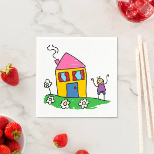 Happy Home Colourful House and Stick Figure Napkin