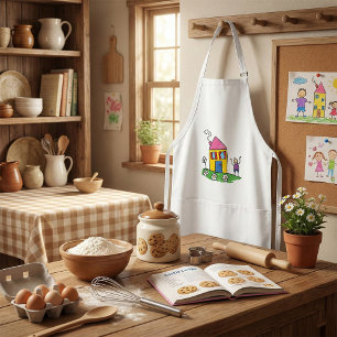 Happy Home Colourful House and Stick Figure  Standard Apron