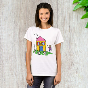 Happy Home Colourful House and Stick Figure  T-Shirt