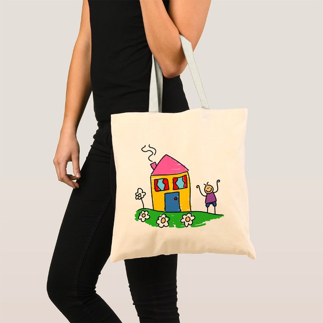 Happy Home Colourful House and Stick Figure  Tote Bag (Creator Uploaded)
