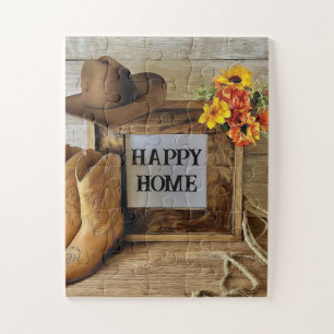 Happy Home Cowgirl Cowboy Style With Cowboy Boots Jigsaw Puzzle