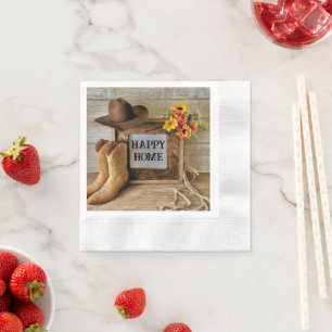 Happy Home Cowgirl Cowboy Style With Cowboy Boots Napkin